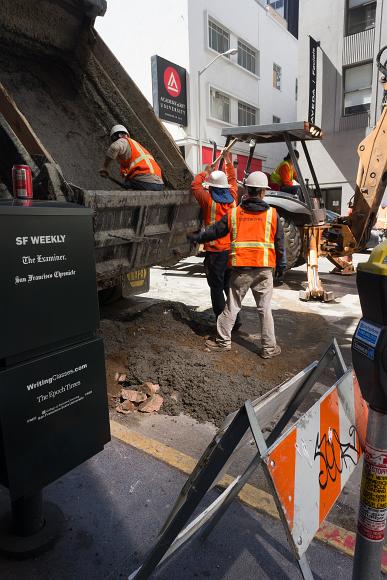 Construction zone Construction in fron the Academy of Art and Aveda buildings near New Montgomery St in San Francisco California