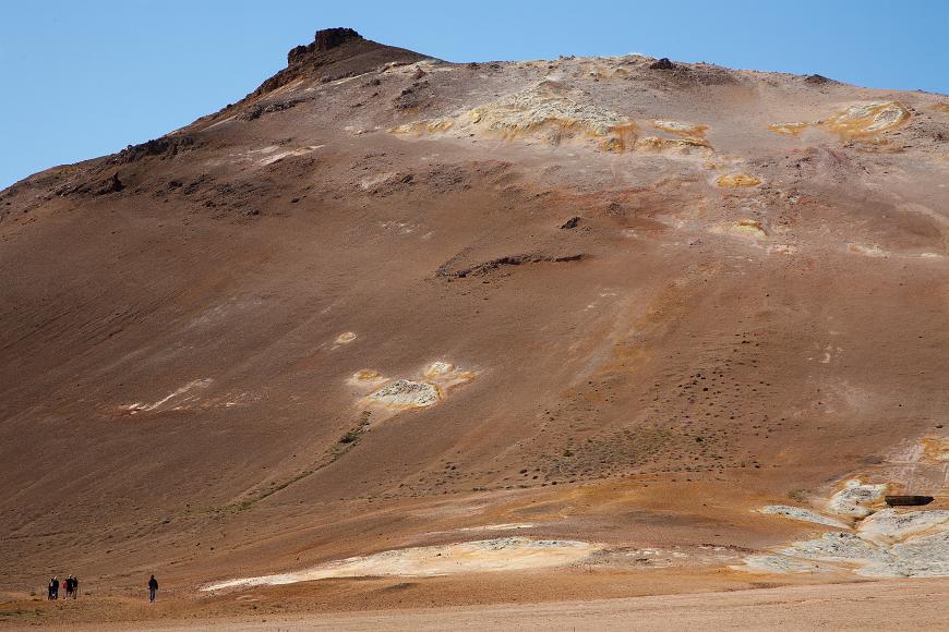 Orange colored mountain from sulfur from steam vents in Iceland
