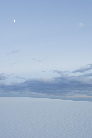 White Sands 2012 02 Three quarter moon, clouds, and white sand dunes in White Sands National Monument in New Mexico