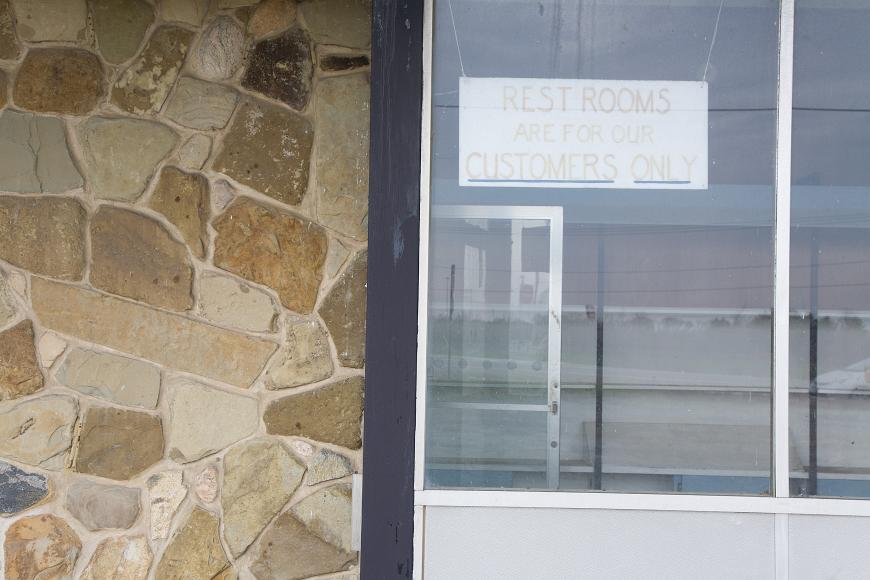 Restrooms are for Customers only, Abandoned gas station detail #1