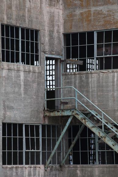 Alcatraz detail #5 metal bar windows and an old fire escape on Alcatraz